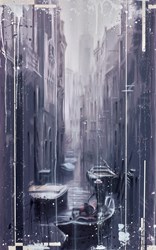 Venetian Canal on a Misty Morning by Kris Hardy - Original Painting on Box Canvas sized 20x32 inches. Available from Whitewall Galleries