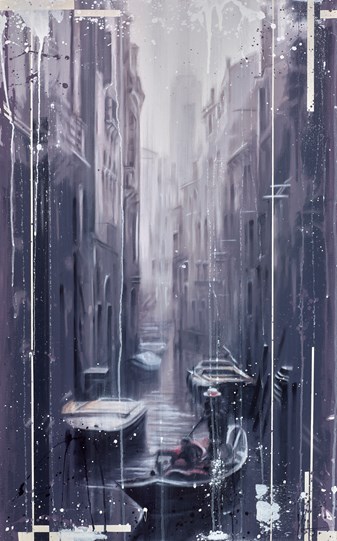 Venetian Canal on a Misty Morning by Kris Hardy - Original Painting on Box Canvas